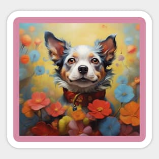 Whimsical Dog Surrounded by Wildflowers Sticker